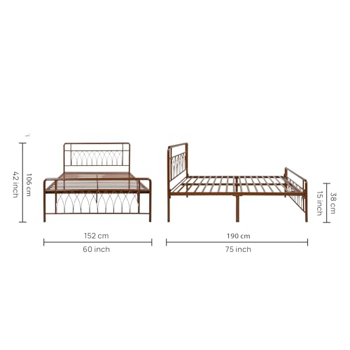 Image of Jexx Metal Queen Size Bed Without Storage | Wrought Iron Double Bed with Headboard & Footboard | Sturdy Powder Coated Platform Bed Queen Size Cot for BedroomLivingRoom Brown (75x60)