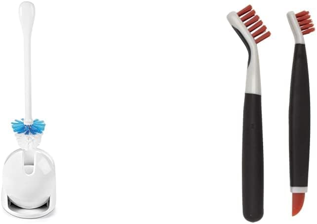 OXO Good Grips Hideaway Compact Toilet Brush, White & Good Grips Deep Clean Brush Set