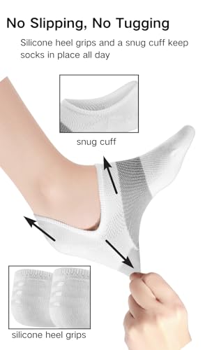 Image of No Show Socks for Women&Men,Low Cut Cotton Athletic Socks with Non Slip Grips,Arch Support,Moisture Wicking 6 Pack