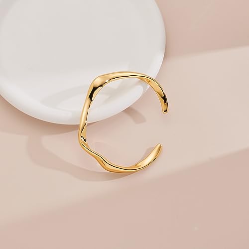 WOWORAMA Teardrop Gold Cuff Bracelets for Women Adjustable 18K Gold Plated Chunky Open Cuff Bangle Bracelets Minimalist Thick Gold Wrist Cuff Bracelets2