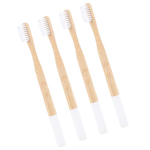 TOKIDNY Cepillo de Dientes de Bambú Blanco para Adultos Cerdas Suaves, Paquete de 4 Unidades, Limpieza Completa y Cuidado Bucal Saludable