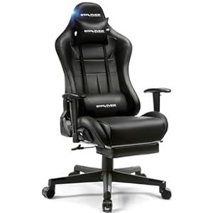 GTPLAYER Gaming Chair with Speakers Bluetooth, Ergonomic Office Desk Chair with Footrest & Lumbar Support, Height Adjustable Swivel Video Game Chair for Adults, 300lb Max (Black)