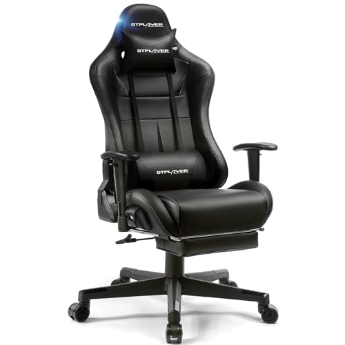 GTPLAYER Gaming Chair with Speakers Bluetooth, Ergonomic Office Desk Chair with Footrest & Lumbar Support, Height Adjustable Swivel Video Game Chair for Adults, 300lb Max (Black)