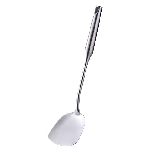 SBOMHS WokPfannenwender Edelstahl 18/8 Wok-Spatula Flache Kelle für den Wok Lange 37,5 CM (14,8 Inch) silber Woklöffel 1 Stk Cover