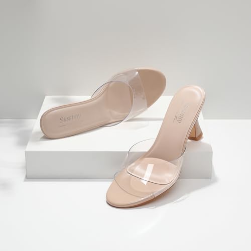Image of Susanny High Heels for Women Pointed Open Toe Strappy Chunky Block Heels Ankle Strap Stiletto Kitten Heeled Sandals Wedding Bridal Party Prom Sexy Dress Shoes