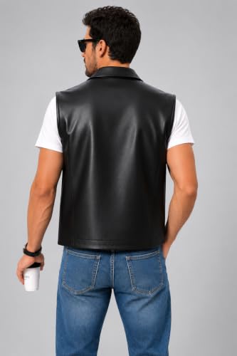 RAXEDO Men's Black Leather Sleeveless Gilet Jacket - Image 4