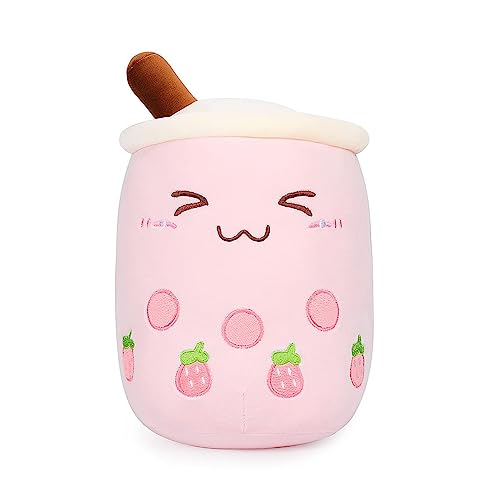 KASTWAVE Kids Boba Plushie Bubble Tea Plush Toy Super Soft Kawaii Hugging Cushion Realistic Food Toy Gifts for Boy Girl