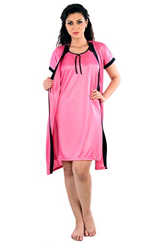 Image of Women's Night Dress and Nighties Satin Nightwear 6pc Robe & Nighty Set (Robe, Nighty,Top,Shorts, Bra & Thong)