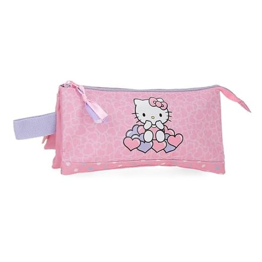 Hello Kitty Hearts & Dots Estuche Triple Rosa 22x12x5 cms Poliéster L