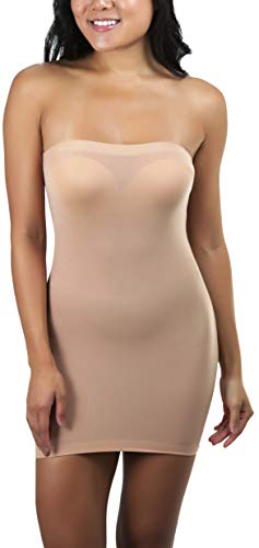 Image of ToBeInStyle Women's Sexy Novelty Sheer Strapless Slip Dress