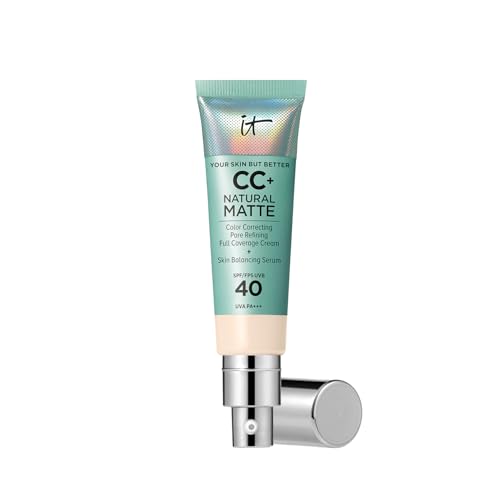 IT Cosmetics Your Skin But Better CC+ Cream Natural Matte LSF 40, 32 ml, Glanz reduzierende, farbkorrigierende und pflegende Foundation mit LSF 40, Getönte Gesichtscreme, Farbton Fair Ivory