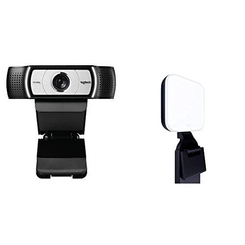 Logitech C930e 1080P HD Video Webcam - 90-Degree Extended View, Microsoft Lync 2013 and Skype Certified - Black & Logitech Litra Glow Premium LED Streaming Light - Graphite