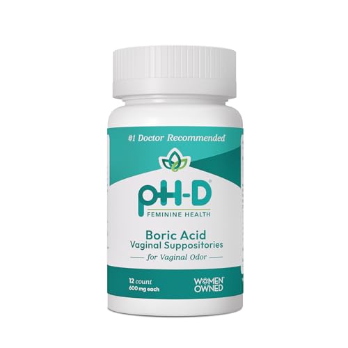 pH-D Feminine Health Support - 600 mg Boric Acid Suppositories - Woman Owned - for Vaginal Odor Use - 12 Count