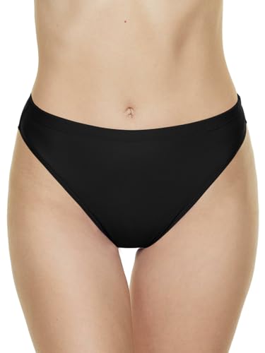 Annbon Women's High Cut Bikini Bottoms Mid Rise Tankini Swimsuit Bottom