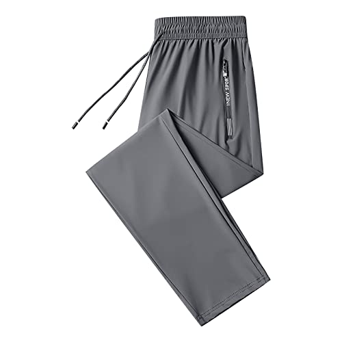 Mymyguoe Pantalones de chándal para hombre, ajustados, de seda de hielo, de secado rápido, transpirables, clásicos, de seda helada, ligeros, de secado rápido, 03 Gy2, 3XL