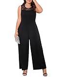 WDIRARA Women's Plus Size Mesh Lace Round Neck Sleeveless Wide Leg Tank Jumpsuit Pants Black 2XL
