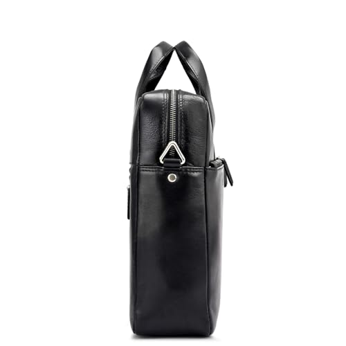 Image of Da Milano Genuine Leather Laptop Bag for Men & Women | Black Office Briefcase Fits 14 inch Laptop | Professional Work Bag with Card Slots, Zip Pockets & Detachable Shoulder Strap