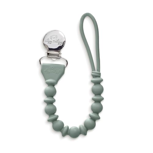 Image of Itzy Ritzy Silicone Pacifier Clip; 100% Food Grade Silicone Pacifier Strap with Clip Keeps Pacifiers, Teethers & Small Toys in Place; Features One-Piece Design & Cord (Succulent)