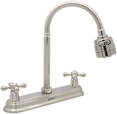 SOLVEX 2 Handle Kitchen Sink Faucet, High Arc 360 Swivel Stainless Steel Pipe 3 Hole Kitchen Faucet, Commercial Modern Brushed Nickel Kitchen Sink Faucet with Flexible Spout, SP-80060-2