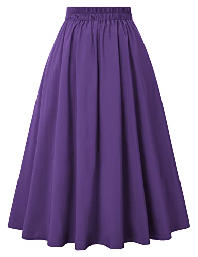 Image of Belle Poque Women's Midi Pleated A-Line Skirts Pockets