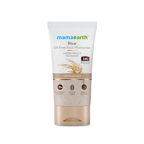 Image of Mamaearth Rice Oil-Free Face Moisturizer With Rice Water & Niacinamide for Glass Skin - 150 g | 24-Hour Hydration | Brightens Skin Tone | Improves Skin Texture | Made Safe Approved