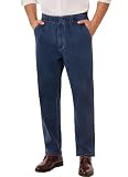 voeeron Pull On Elastic Waist Jeans for Men Full Elastic Waistband Loose Fit Denim Pants Easy Wear for Seniors, Dark Blue, 42x32