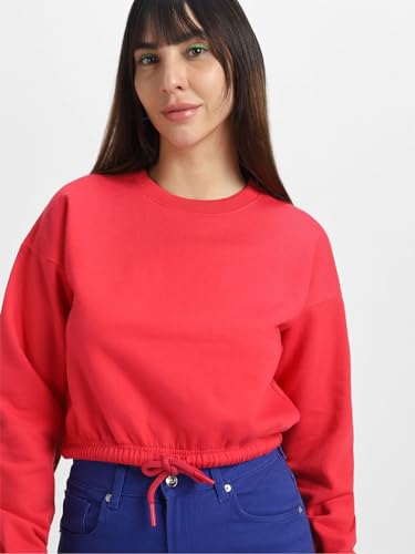 Image of JUNEBERRY Cotton Poly Fleece Regular Fit Pink, Purple Green & Orange Solid Full Sleeve Sweatshirt for Women