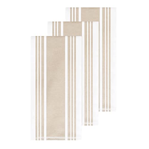 Dish Towels Dual Purpose Reversible, 100% Absorbent Cotton, Kitchen Towels Set Of 3 Striped, 17" X 30", 3-Pack Cappucino All-Clad Textiles #TOP1