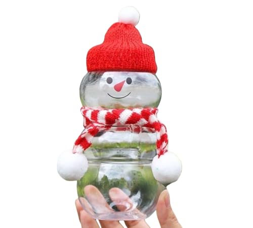 Diexgiy 20点セット クリスマス スノーマン 使い捨て飲料ボトル 密閉容器 使い捨てドリンクカップ 使い捨て容器 冷たいドリンクカップ コーヒーカップ パーティー かわいい プラスチック メリークリスマス雰囲気 (シルバーの蓋、赤と緑のスカーフ帽子