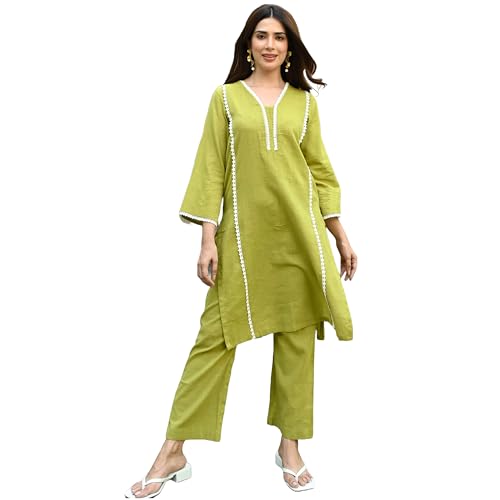 Image of GoSriKi Women's Cotton Blend Solid Ethnic Co-ord Set