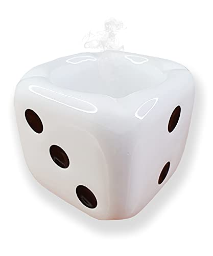 Jeuristic Ashtrays for Cigarettes Dice Ash Tray - Premium Ceramic Retro Cool Ashtrays Gifts for Smokers Home Ashtrays for Indoor Outdoor Patio Desktop Decor Unique Fancy Ashtray Cute Ashtray White