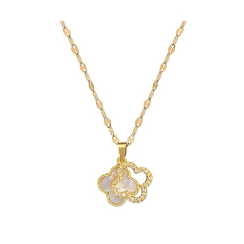 XIWCAFC Collar con Colgante Trébol de Cuatro Hojas Oro con Cristales, para Mujer, Mamá, Novia - Negro