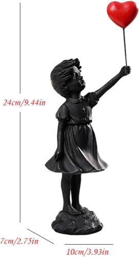 CHEYLIZI Statue Fliegende Ballon Mädchen Figur, Home Decor Moderne Kunst Skulptur, Harz Figur Handwerk Ornament schwarz.