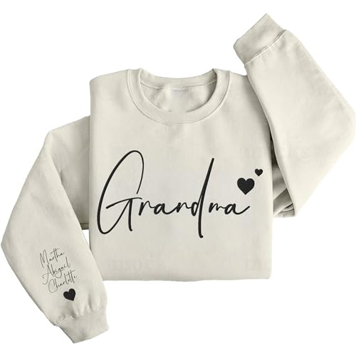 Unityecom Custom Embroidered Grandma Sweatshirt Hoodie With Grandkids Names On Sleeve cover