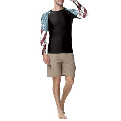 Jiu Jitsu Men American Flag UPF 50+ Sun Protection Printed Performance Fit Compression Rash Guard Long Sleeve Swim Shirts4