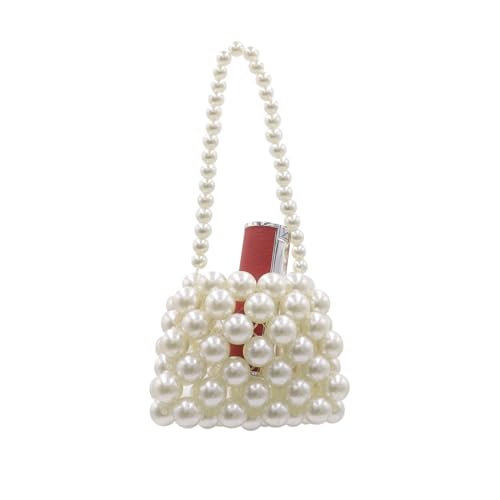 Image of Girls Mini White Pearl Purse Handbag Acrylic Beads Handbag Tiny Handbags Pearl Beaded Clutch Evening Bag for Women