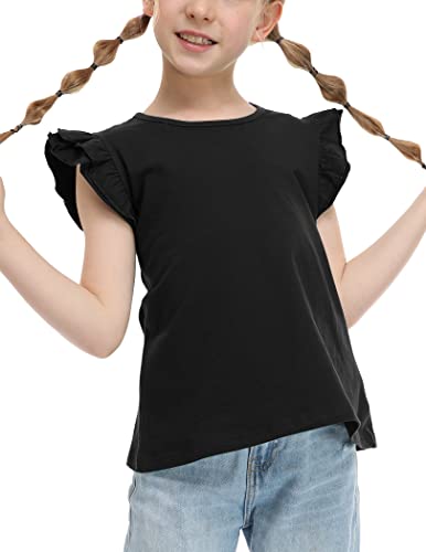 Image of Arshiner Girls Shirts Ruffle Short Sleeve Summer Cute Casual Crewneck Tops Blouse Tee