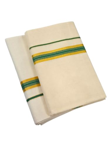 Image of Womens Kuthampully Set Mundu With Golden & Stripes Kara