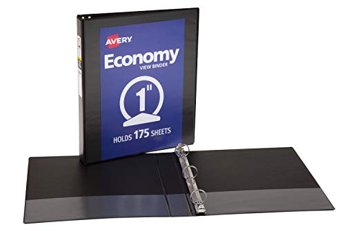 Avery Economy View 3 Ring Binder, 1 Inch Round Rings, 1 Black Binder (05710) #TOP6
