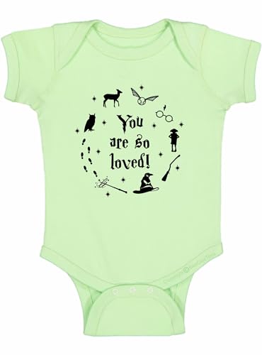 Image of BeeGeeTees You Are So Loved Cute Baby Romper Boys and Girls Wizard Bodysuit (Light Green, Newborn)