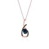 1/5 Carat Diamond and 2 Carat Oval Blue Topaz Open Teardrop Pendant Necklace for Women in 14k Rose G