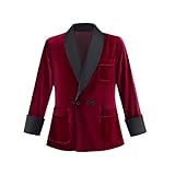 Men's Retro Velvet Smoking Jacket Hugh HEFNER Cosplay Costume Robe Blazer Dinner Wedding Coat (Burgundy, S)