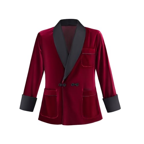 Mens Retro Velvet Smoking Jacket Hugh HEFNER Cosplay Costume Robe Blazer Dinner Wedding Coat (Burgundy XL)