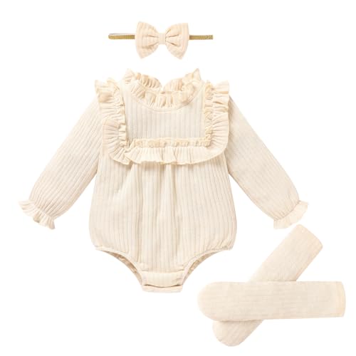 Image of GRNSHTS Newborn Baby Girl Clothes Ruffle Rompers Toddler Fall Outfits for Girls Set Little Girl Fall Winter Clothing