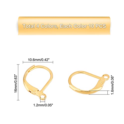 Dicosmetic 40Pcs 4 Colors About 10Mm 304 Stainless Steel Leverback Earring Findings French Ear Hook Earrings Leverback Earring Components With Open Loop For Earring Jewelry Making,Hole:1.2Mm #TOP4