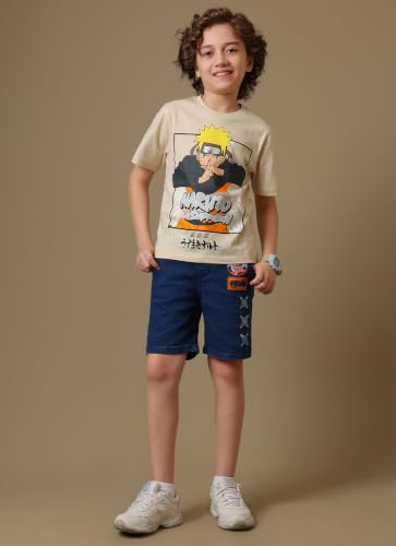 Image of Kidsville Official Naruto Anime Character Half Sleeves Round Neck Graphic Printed Regular Fit Pure Breathable Cotton Fabric Tshirt for Boys
