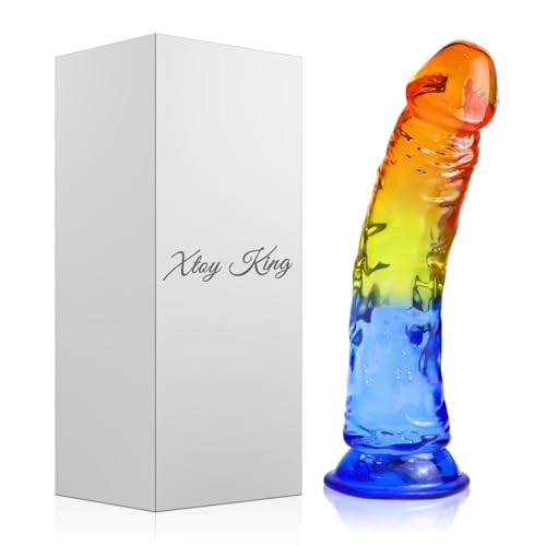 9 Inch Colorful Silicone Dildo with Strong Suction Cup Blue & Yellow Clear Soft Flexible Realistic Dildo for Hands-Free Play Adult Sex Toys for Women G-Spot & Anal Pleasure (Colorful)