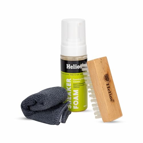 Image of Helios Shoe Cleaning Kit | 150 ml Sneaker Cleaner Kit with Brush & Microfiber Towel | Shoe Cleaner for Sports Shoes, White Shoes & Sneakers | Easy Cleaning Solution