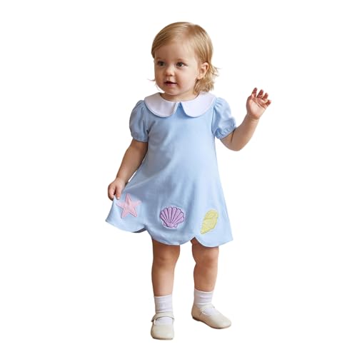 Image of Finegoodwei Toddler Little Baby Girl Summer Outfit Short Sleeve Embroidery A-Line Dress Kids Dresses for Girls