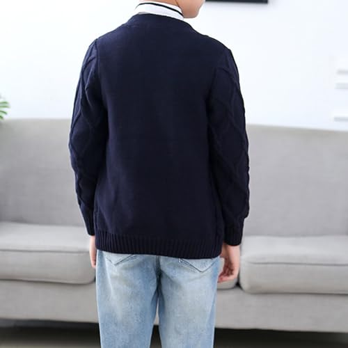 Generic Kids and Boys Cardigan Sweater Button Down Cable Knit Chunky V Neck Long Sleeve Outwear 6 Month Baby Boy Sweater Blue3